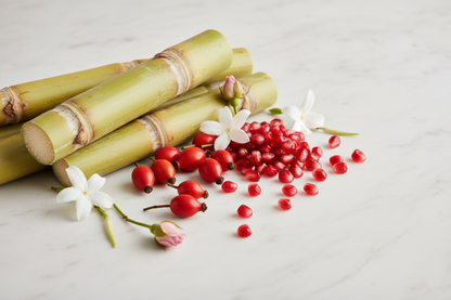 squalane (sugar cane), rosehip pomegrante, no dropper or vials in pics a few flowers